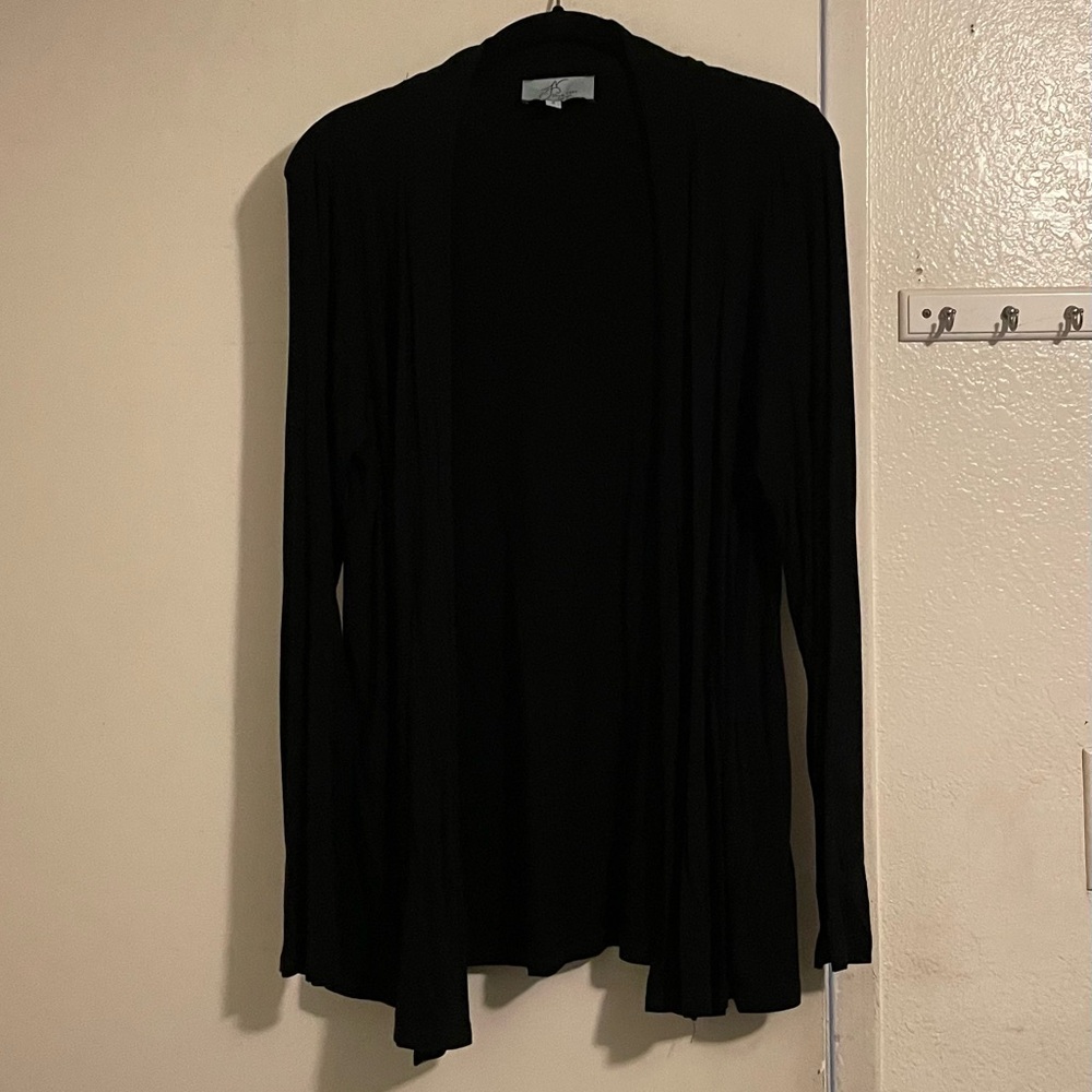 Joan Vass Classic Black Top Cardigan - Size S
